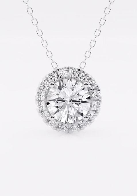 1 3/4 ctw Round Lab Grown Diamond Halo Pendant with Adjustable Chain