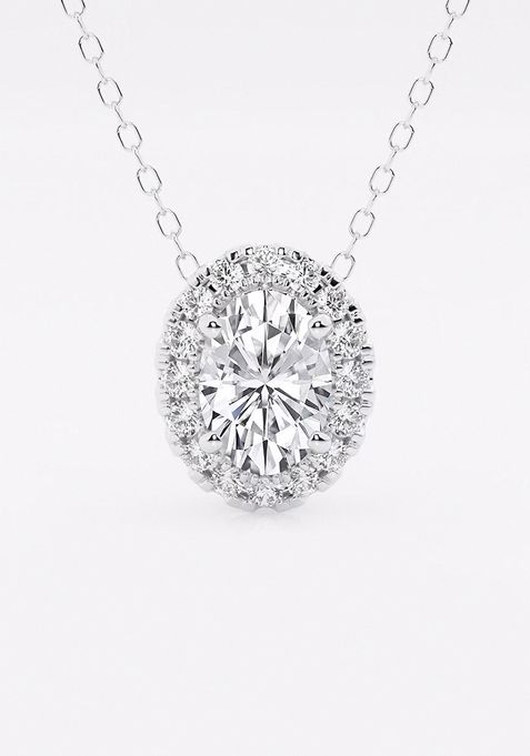 1 1/6 ctw Oval Lab Grown Diamond Halo Pendant with Adjustable Chain