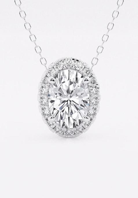 1 3/4 ctw Oval Lab Grown Diamond Halo Pendant with Adjustable Chain