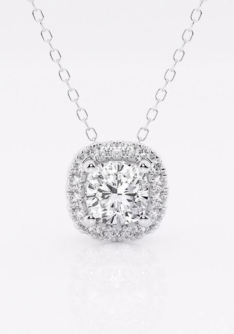 1 1/6 ctw Cushion Lab Grown Diamond Halo Pendant with Adjustable Chain