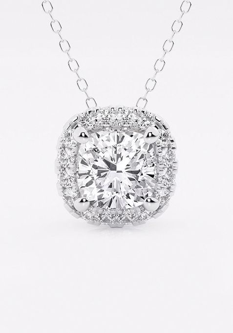 2 1/3 ctw Cushion Lab Grown Diamond Halo Pendant with Adjustable Chain