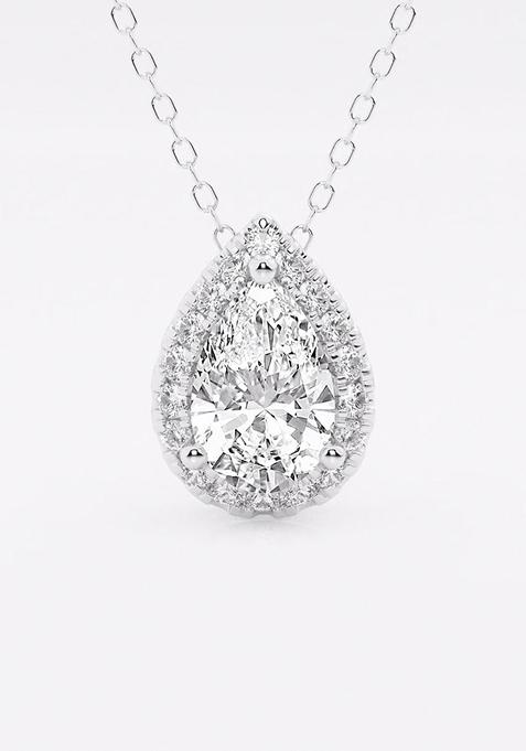 1 1/6 ctw Pear Lab Grown Diamond Halo Pendant with Adjustable Chain