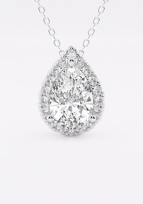 2 1/3 ctw Pear Lab Grown Diamond Halo Pendant with Adjustable Chain