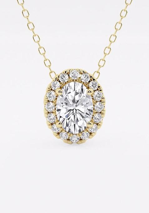 1 1/6 ctw Oval Lab Grown Diamond Halo Pendant with Adjustable Chain