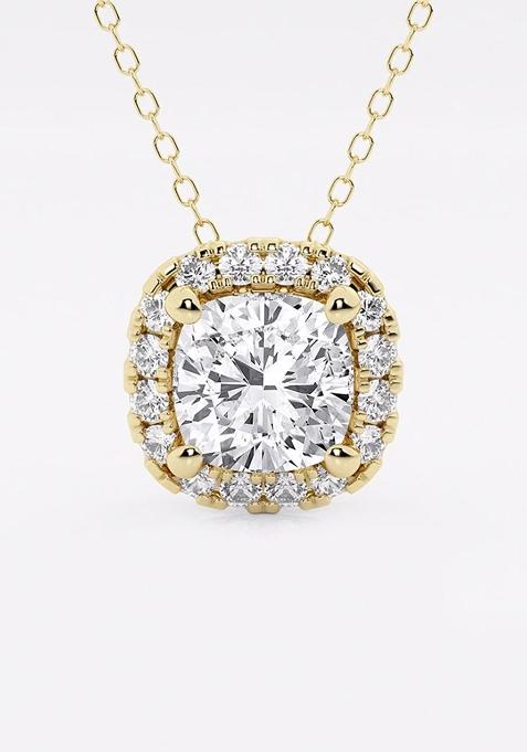 2 1/3 ctw Cushion Lab Grown Diamond Halo Pendant with Adjustable Chain