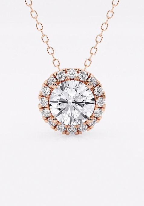 1 1/5 ctw Round Lab Grown Diamond Halo Pendant with Adjustable Chain