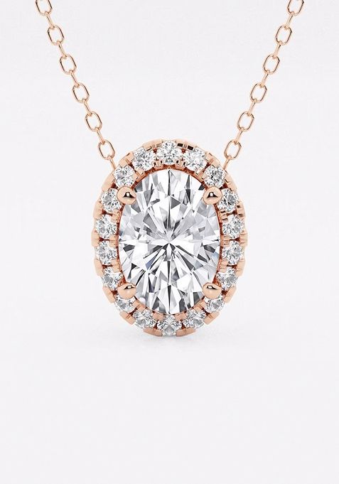 1 3/4 ctw Oval Lab Grown Diamond Halo Pendant with Adjustable Chain