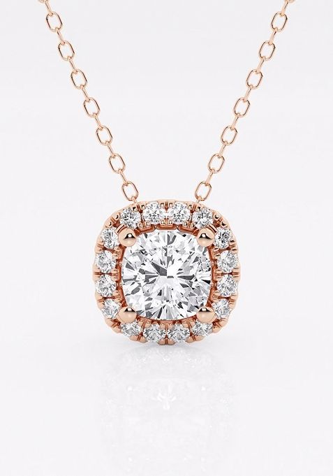 1 1/6 ctw Cushion Lab Grown Diamond Halo Pendant with Adjustable Chain