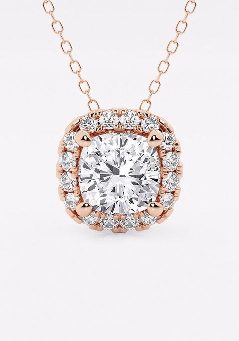 2 1/3 ctw Cushion Lab Grown Diamond Halo Pendant with Adjustable Chain