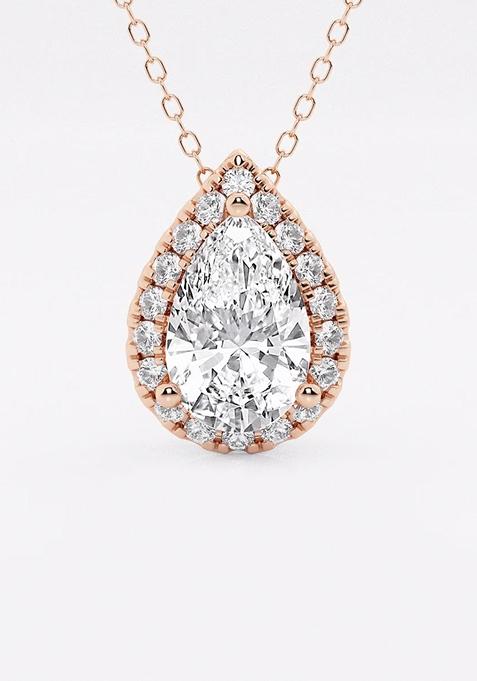 2 1/3 ctw Pear Lab Grown Diamond Halo Pendant with Adjustable Chain