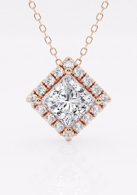 1 3/4 ctw Princess Lab Grown Diamond Halo Pendant with Adjustable Chain