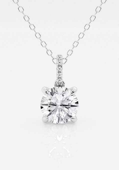 1 1/2 ctw Round Lab Grown Diamond Hidden Halo with Diamond Bail Fashion Pendant