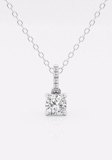 1/2 ctw Cushion Lab Grown Diamond Hidden Halo with Diamond Bail Fashion Pendant