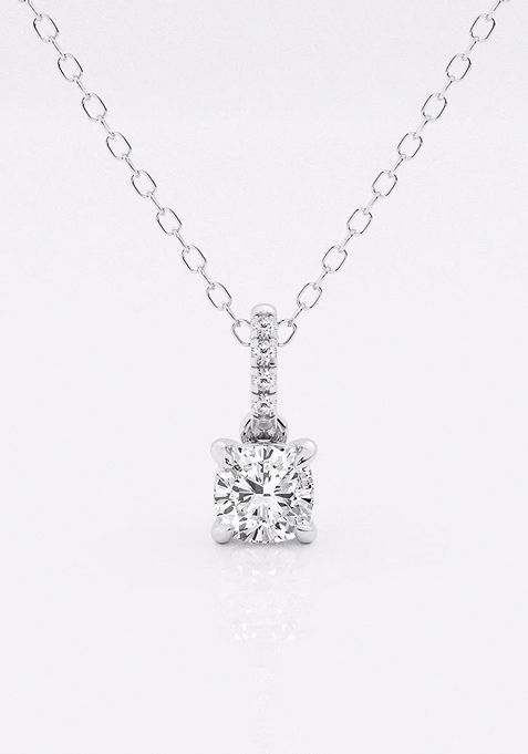 1 ctw Cushion Lab Grown Diamond Hidden Halo with Diamond Bail Fashion Pendant