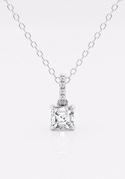 1 ctw Asscher Lab Grown Diamond Hidden Halo with Diamond Bail Fashion Pendant