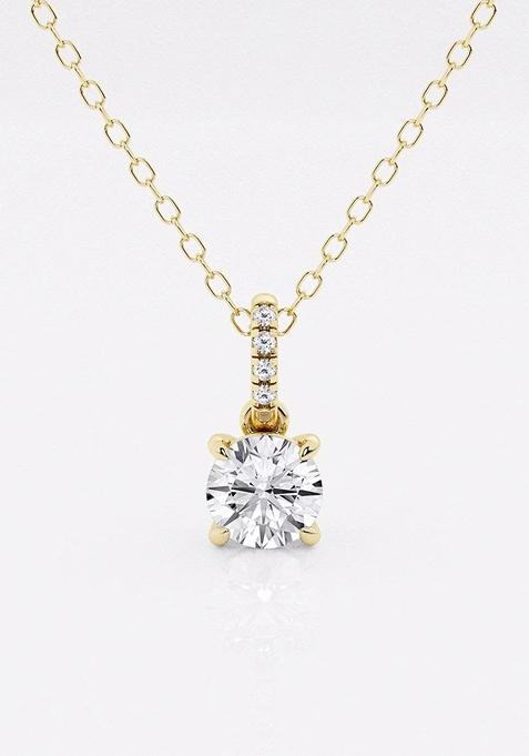 1/2 ctw Round Lab Grown Diamond Hidden Halo with Diamond Bail Fashion Pendant