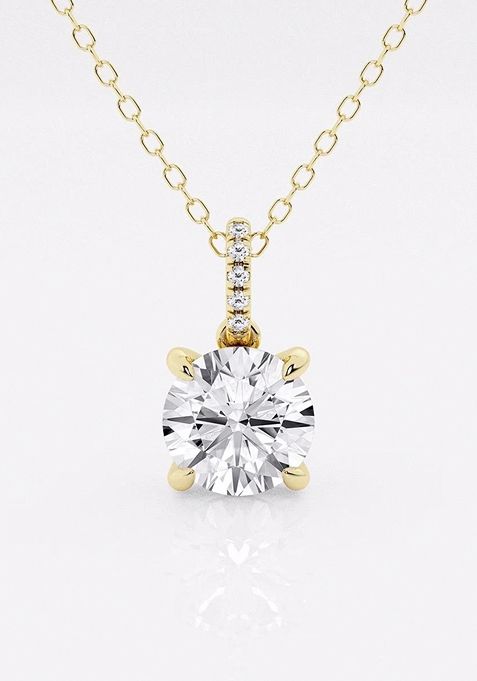 1 1/2 ctw Round Lab Grown Diamond Hidden Halo with Diamond Bail Fashion Pendant