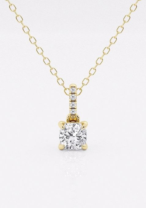 1 ctw Cushion Lab Grown Diamond Hidden Halo with Diamond Bail Fashion Pendant