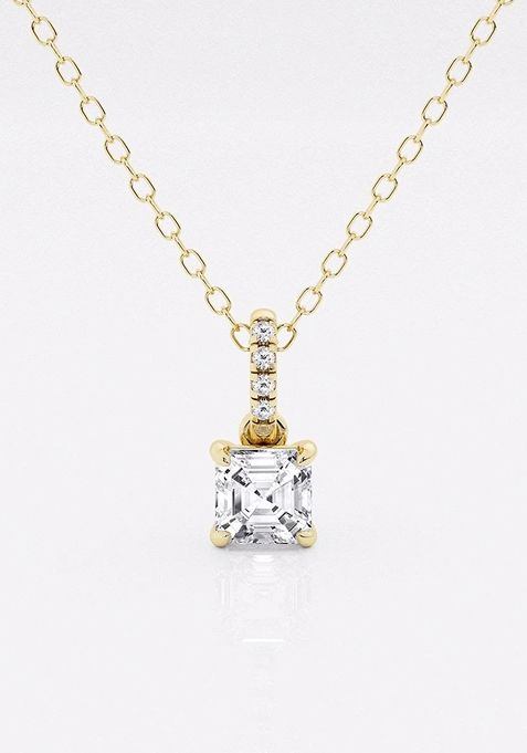 1 ctw Asscher Lab Grown Diamond Hidden Halo with Diamond Bail Fashion Pendant