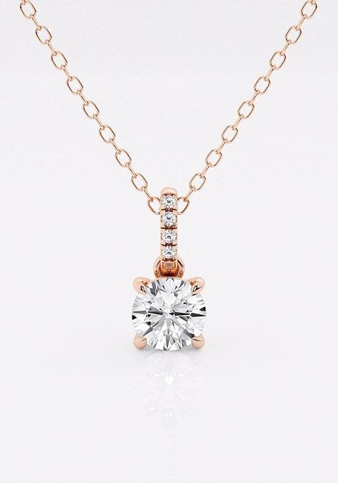 1/2 ctw Round Lab Grown Diamond Hidden Halo with Diamond Bail Fashion Pendant