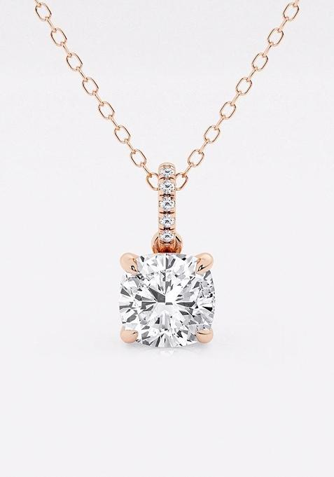 1/2 ctw Cushion Lab Grown Diamond Hidden Halo with Diamond Bail Fashion Pendant