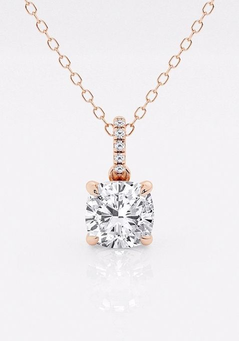 1 1/2 ctw Cushion Lab Grown Diamond Hidden Halo with Diamond Bail Fashion Pendant