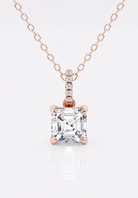 1 1/2 ctw Asscher Lab Grown Diamond Hidden Halo with Diamond Bail Fashion Pendant