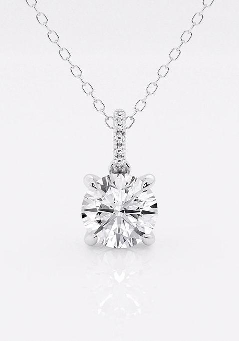 1 1/2 ctw Round Lab Grown Diamond Hidden Halo with Diamond Bail Fashion Pendant