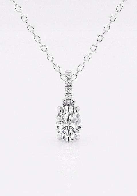 1 ctw Oval Lab Grown Diamond Hidden Halo with Diamond Bail Fashion Pendant