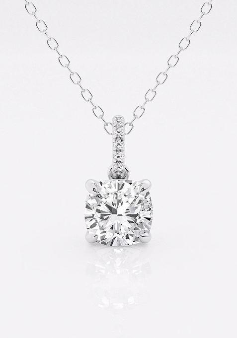 1 1/2 ctw Cushion Lab Grown Diamond Hidden Halo with Diamond Bail Fashion Pendant