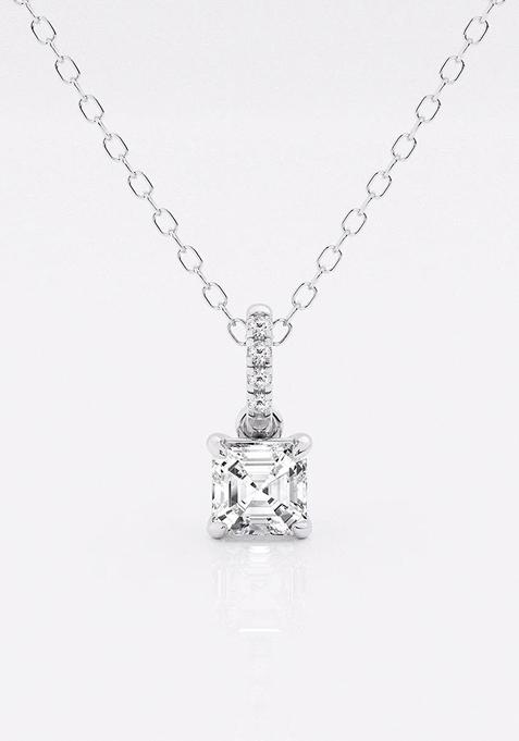 1/2 ctw Asscher Lab Grown Diamond Hidden Halo with Diamond Bail Fashion Pendant