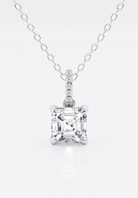 1 1/2 ctw Asscher Lab Grown Diamond Hidden Halo with Diamond Bail Fashion Pendant