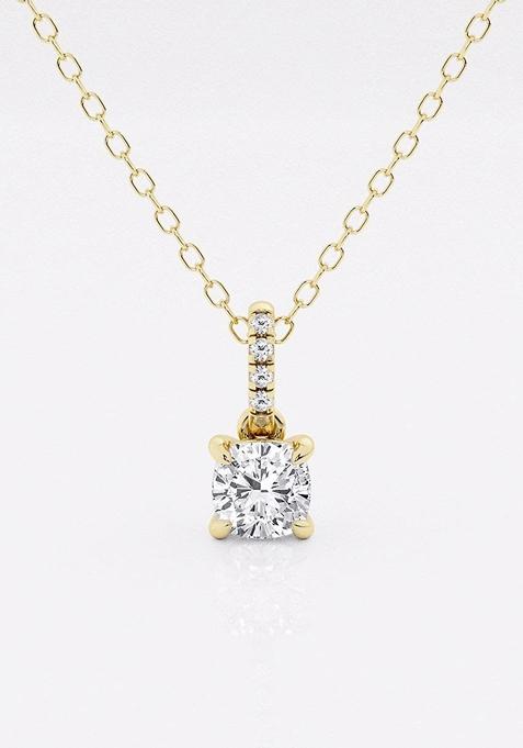 1 ctw Cushion Lab Grown Diamond Hidden Halo with Diamond Bail Fashion Pendant