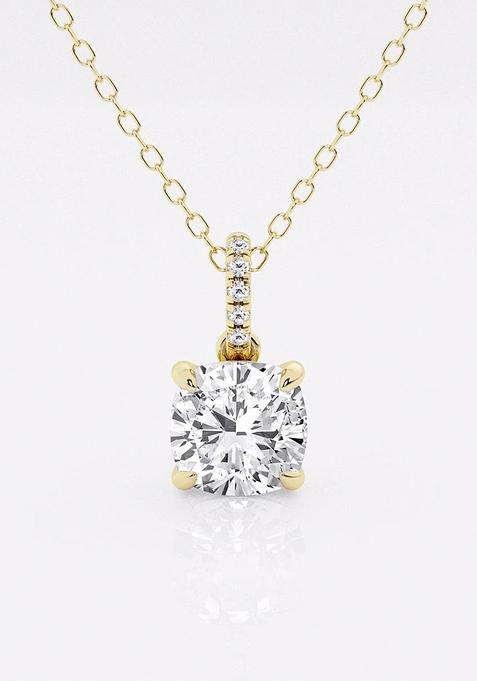 1 1/2 ctw Cushion Lab Grown Diamond Hidden Halo with Diamond Bail Fashion Pendant