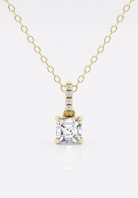 1/2 ctw Asscher Lab Grown Diamond Hidden Halo with Diamond Bail Fashion Pendant