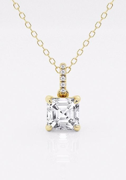 1 1/2 ctw Asscher Lab Grown Diamond Hidden Halo with Diamond Bail Fashion Pendant