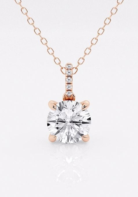 1 1/2 ctw Round Lab Grown Diamond Hidden Halo with Diamond Bail Fashion Pendant