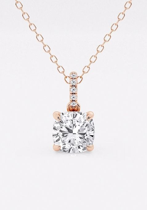 1/2 ctw Cushion Lab Grown Diamond Hidden Halo with Diamond Bail Fashion Pendant