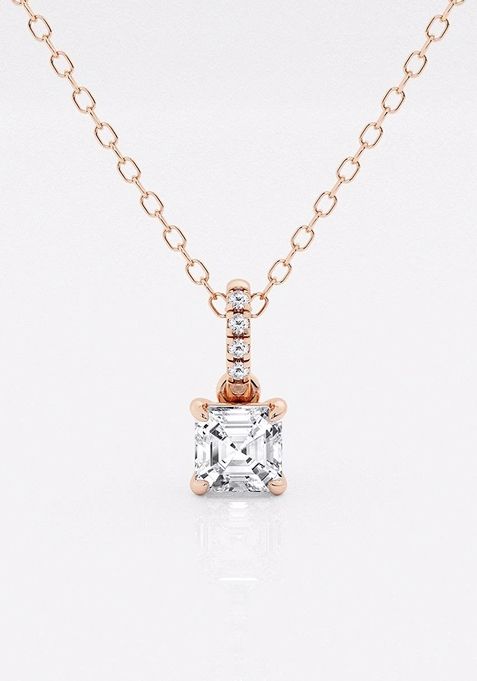 1 ctw Asscher Lab Grown Diamond Hidden Halo with Diamond Bail Fashion Pendant