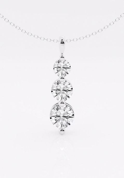 1 1/2 ctw Round Lab Grown Diamond Three-Stone Drop Fashion Pendant with Adjustable Chain