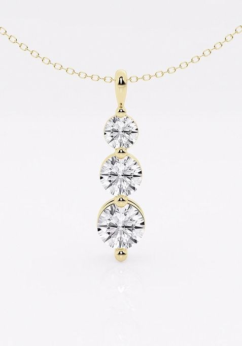 1 1/2 ctw Round Lab Grown Diamond Three-Stone Drop Fashion Pendant with Adjustable Chain