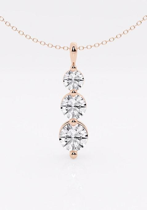 1 1/2 ctw Round Lab Grown Diamond Three-Stone Drop Fashion Pendant with Adjustable Chain