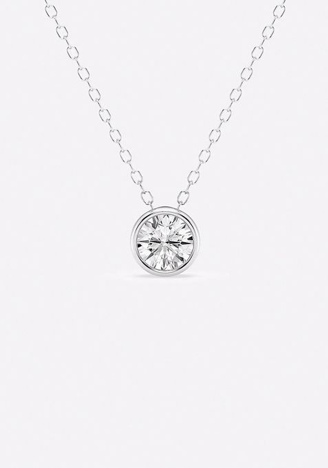 1 ctw Round Lab Grown Diamond Bezel Set Solitaire Pendant with Adjustable Chain