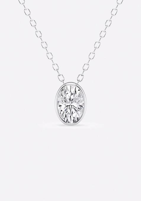 1 ctw Oval Lab Grown Diamond Bezel Set Solitaire Pendant with Adjustable Chain