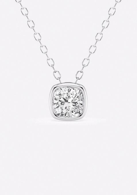 1/2 ctw Cushion Lab Grown Diamond Bezel Set Solitaire Pendant with Adjustable Chain