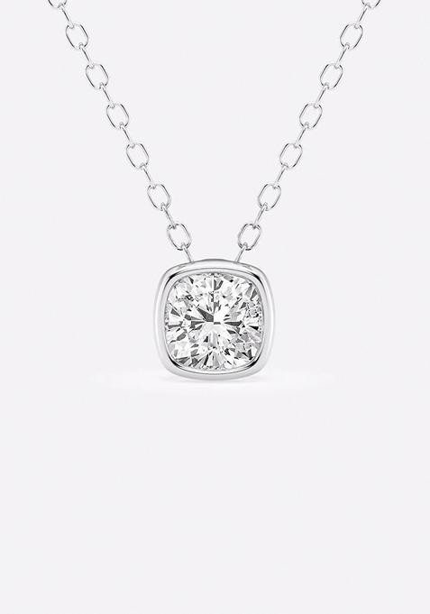 1 ctw Cushion Lab Grown Diamond Bezel Set Solitaire Pendant with Adjustable Chain