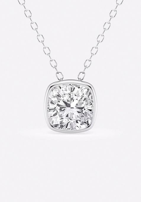 1 1/2 ctw Cushion Lab Grown Diamond Bezel Set Solitaire Pendant with Adjustable Chain