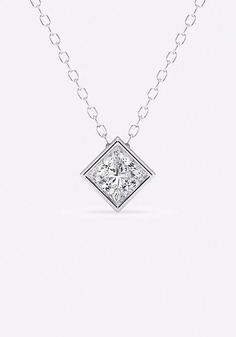 1 ctw Princess Lab Grown Diamond Bezel Set Solitaire Pendant with Adjustable Chain