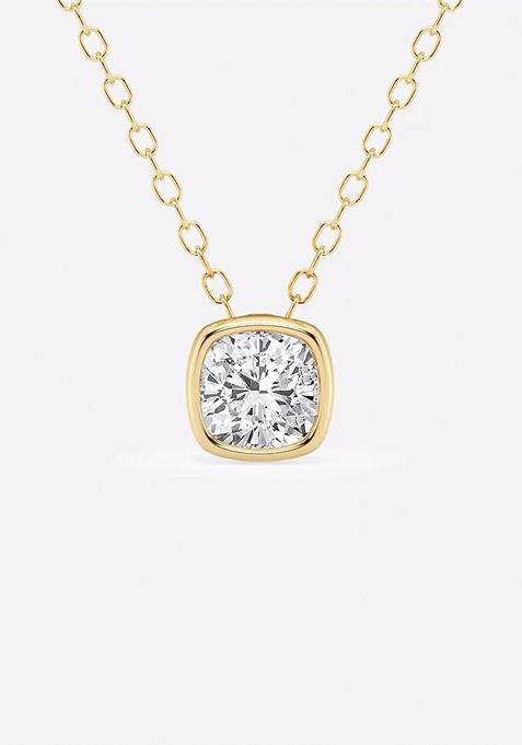 1/2 ctw Cushion Lab Grown Diamond Bezel Set Solitaire Pendant with Adjustable Chain