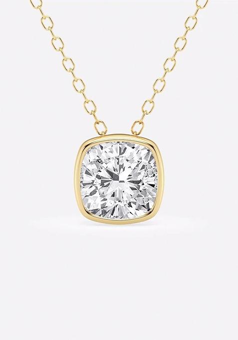 1 1/2 ctw Cushion Lab Grown Diamond Bezel Set Solitaire Pendant with Adjustable Chain